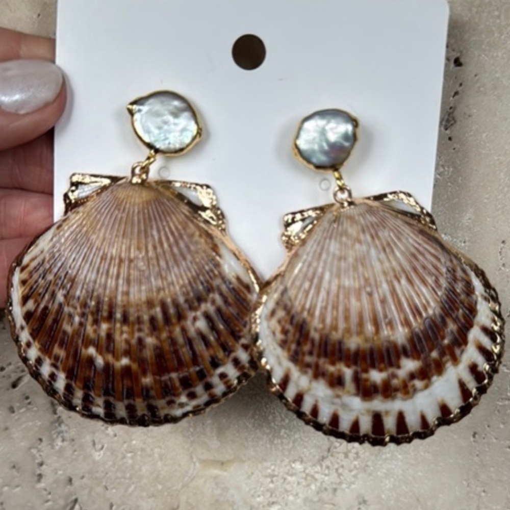 Handmade Gold & Brown Shell Earrings